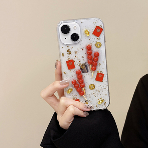 <span class=keywords><strong>Coque</strong></span> de téléphone portable coréenne en silicone avec paillettes, motif de bonbons de prune confits, lingot d'or, pièce de monnaie, sac porte-bonheur, pochette <span class=keywords><strong>rouge</strong></span> pour <span class=keywords><strong>iPhone</strong></span> 14 16 Pro Max 15 17 - Product Image 2