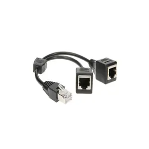 Phụ kiện hàng ngày mạng RJ45 nam đến 2 Nữ Splitter Adapter kết nối ổ cắm cổng Ethernet Cáp dây dây dòng Đen