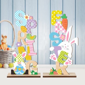 DAMAI Easter Decor Nordic INS Style Home Ornament Letter Cartoon Rabbit Wooden Craft Wood Ornament with Bunny and Letter Design - Product Image 2