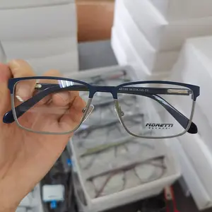 Toptan moda stok tasarım erkekler için Vintage yarım jant Metal optik gözlük çerçeve gözlük