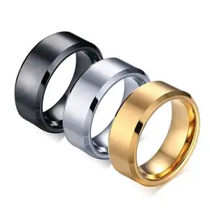 faixas pretas de casamento para ele Suppliers-Poya anel de tungstênio, 8mm, clássico, simples, escovado, preto, prata, ouro, polido, borda chanfrada