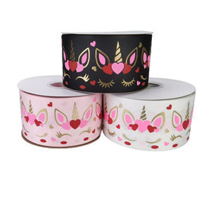 <span class=keywords><strong>Ruban</strong></span> gros-grain imprimé licorne et cœur - Accents dorés pour nœuds de cheveux DIY et emballage cadeau, loisirs créatifs pour enfants et fournitures de fête - Product Image 1