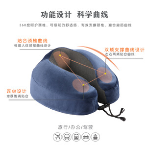 Oreiller de voyage portable en mousse à mémoire de forme en forme de U, en velours bleu, pour adultes et personnes âgées - Product Image 3