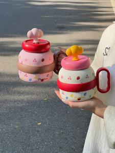 <span class=keywords><strong>Taza</strong></span> de paja de gran capacidad de alta apariencia, una linda olla interior de cerámica, tapa de manija portátil, para niñas - Product Image 6