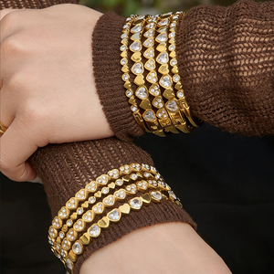 Luxury Heart 5A Zircon Bangle Stainless Steel Unique Design Stackable <b>Bracelet</b> for Ladies - Product Image 1