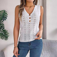 Haut en tricot de viscose sans manches, col en V boutonné, style streetwear européen et américain, collection Printemps/Été