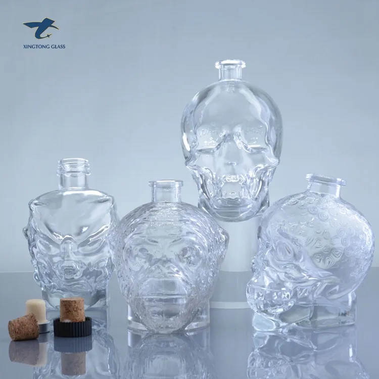 OEM 100ml 500ml 750ml engraved skull spirits vodka whisky liquor tequila glass Bottle