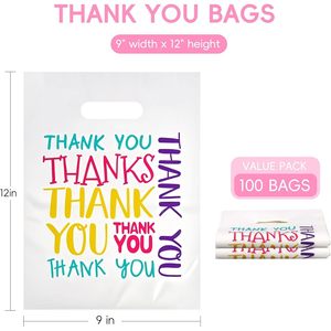Colorful Thank You <b>Bags</b> 9x12 100 Pcs <b>Small</b> Plastic <b>Bags</b> With Handles Retail <b>Bags</b> For <b>Small</b> Business Merchandise - Product Image 2