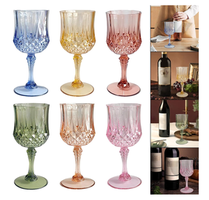 แก้วไวน์สีแดงโคบอลต์บลูสำหรับงานแต่งงาน สำหรับดื่มน้ำผลไม้ แก้วพลาสติกสีสันสดใส ลายนูน - Product Image 5