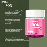 Complément alimentaire en gommes multi-nutriments saveur fruitée pour enfants, enrichi en fer et vitamine C, favorise l'absorption du fer et soutient la santé sanguine des enfants