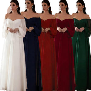 Vestido Largo de Gasa para Mujer con Hombros Descubiertos y Manga Larga, Ideal para Bodas, Damas de Honor y Fiestas - Product Image 1