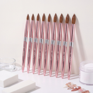 Ensemble de pinceaux à ongles en acrylique Kolinsky de qualité supérieure, 9 tailles, rose bonbon, manche en métal cristal, pour manucure en salon - Product Image 4