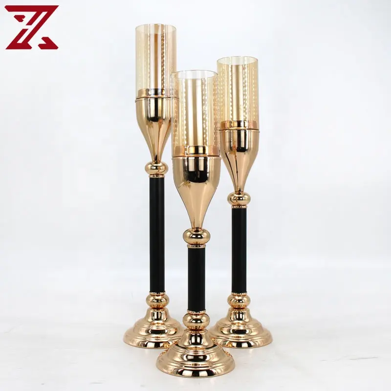 Suporte de velas de ouro personalizado, castiçal de estilo antigo de luxo com pilar de metal dourado para decoração de casa