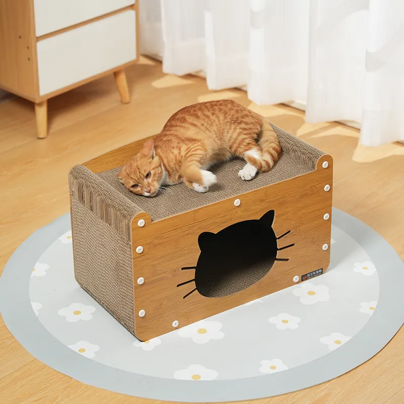 Casa de gato de madeira interativa de luxo para gatos, móveis criativos e recicláveis para arranhar gatos, buraco duplo, moda de moda