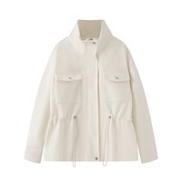 Veste Courte en Laine pour Femme 2026 à Col Mandarin, Taille Ajustable, Coupe-Vent Polyvalente pour le Bureau et le Quotidien