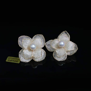 Handmade 14K Gold Filled Lace Flower Pearl <b>Earrings</b>, Italian Craft Natural High Luster Edison Pearl <b>Fine</b> Jewelry for Wedding - Product Image 1