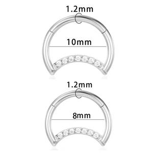 Joyería de <span class=keywords><strong>Piercing</strong></span> para <span class=keywords><strong>Mujer</strong></span>, <span class=keywords><strong>Aro</strong></span> de Titanio ASTM F136 de 16g con Incrustaciones de Circonita en Forma de Luna para Septum, Labret, Nariz, Fosa Nasal, Segmento, Clicker, Cartílago - Product Image 3
