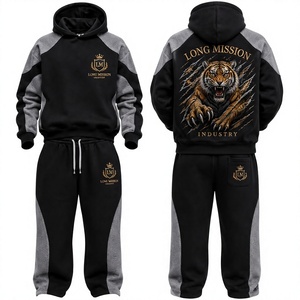 Chándal con Capucha para Hombre Long Mission, Negro y Gris, Manga Larga, Estilo Casual, Transpirable, Corte Regular, 100% Algodón, Invierno - Product Image 1