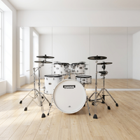 PEAKDRUM 5-Piece Electronic Drum Set, White/Clear Wood Shell Electronic Drum Kit with USB MIDI for Live & Studio