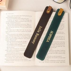 PU leather promotional bookmarks with laser-engraved text (no ink residue) and reusable as a reading gift