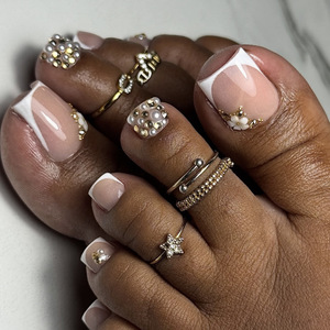 TSZS Faux ongles de pieds réutilisables de luxe français avec strass, perles et fleurs 3D, carrés, pour <span class=keywords><strong>manucure</strong></span> des pieds, vente en gros - Product Image 6