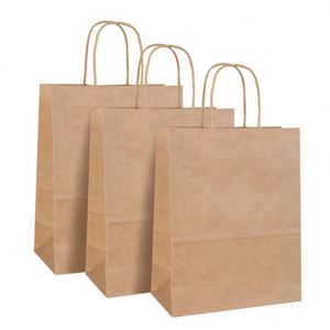 Recycled Kraft Paper Bags with Handles Custom-printed with Restaurant Logos for Food Takeaway Groceries Shopping and Packaging - Product Image 2