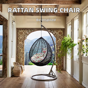 Sedia <span class=keywords><strong>a</strong></span> dondolo <span class=keywords><strong>a</strong></span> uovo doppia con supporto in acciaio, set amaca in vimini e rattan per esterni, mobili in metallo - Product Image 3