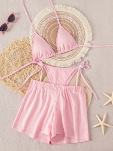 Hot Selling 2026 New Arrival European American Sexy Striped Push Up Bikini With <b>Shorts</b> <b>Women</b> Swimwear In Beach Bathing Suit - Product Image 5