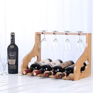 Wooden <b>Wine</b> Rack Rectangle Natural Color Durable Modern Style <b>For</b> Home Party Storage With <b>Bottle</b> And <b>Glass</b> Holder - Product Image 2