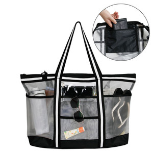 Mesh <b>Bag</b> Large Capacity Single Shoulder <b>Beach</b> Travel Storage <b>Bag</b> With Multiple Pockets Nylon Mesh Portable Outdoor Use - Product Image 2