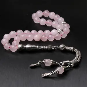 Muslim tasbih natural rose quartz Man's misbaha Special islam Gift 33 45 51 66 99 prayer beads new tasbeeh stone rosary