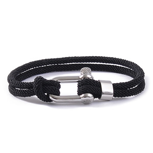 Pulseras de Cuerda Náutica en Forma de U para Hombre, de Acero Inoxidable de Doble Hilo, con Logotipo Personalizado, para Aventuras al Aire Libre - Product Image 1