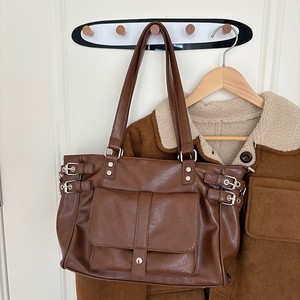 Bolso tote retro marrón de gran capacidad con bolsillo con cremallera para uso diario - Product Image 2