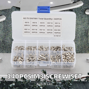 340PCS M3 Inch Specially Supplied for 304 Stainless Steel Hex Head Hexagon <b>Screw</b> and Nut Combination Box - Product Image 2