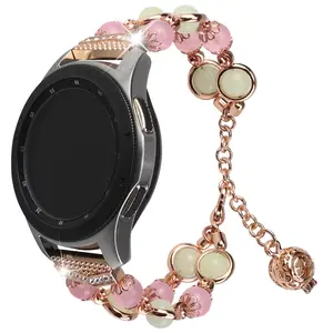 Adepoy pulseira de relógio metálica, aço inoxidável com miçangas agate para samsung galaxy watch ch4/active/active 2, bracelete de pulso, S-ST006