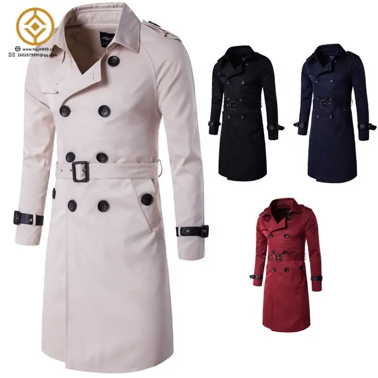 2022 autumn new European and American long slim double-breasted trench coat coat men's European fashion personality men's coat