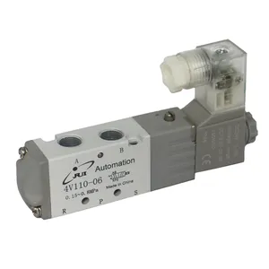 Válvula solenoide eletromagnética, válvula solenoide 4v110-06 5/2 way 24v 220v controle de ar elétrico pneumático