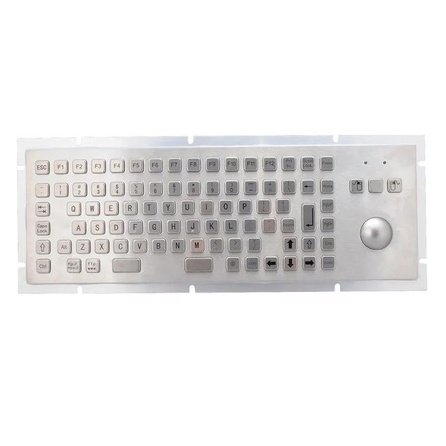 87 kes stainless steel metal mounted kiosk industrial mechanical keyboard with trackball function keys