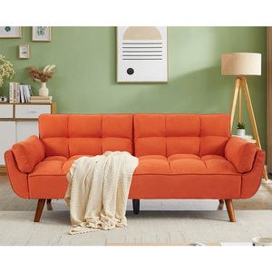 Sofá para sala de estar con tapicería <span class=keywords><strong>naranja</strong></span> moderna, sofá <span class=keywords><strong>cama</strong></span> extraíble, diseño de decoración para sala de estar, sofá <span class=keywords><strong>cama</strong></span> plegable con respaldo ajustable - Product Image 1
