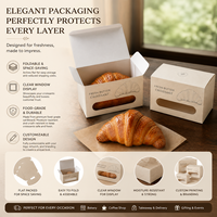 Boîte à croissants en papier kraft avec couvercle rabattable, matériaux recyclés, revêtement UV, fenêtre transparente, qualité alimentaire, emballage cadeau pour boulangerie