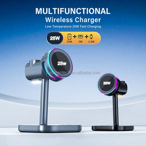 แท่นชาร์จไร้สายแม่เหล็กแบบตั้งโต๊ะคุณภาพสูง 3 in 1 รองรับ PD 25W ชาร์จเร็ว สำหรับโทรศัพท์ พร้อมพัดลมและไฟกลางคืน - Product Image 1