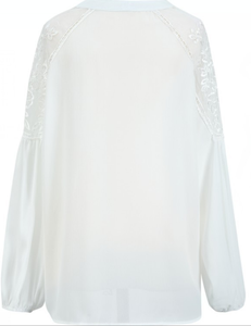 Donne di modo di Estate Chiffon Lanterna Manica Lunga <span class=keywords><strong>Camicia</strong></span> Casual Parti Superiori Della Camicetta di Estate Delle Signore <span class=keywords><strong>Camicia</strong></span> Trasparente Camicetta Nuovo Bianco - Product Image 4