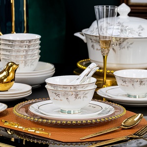 Service de table en céramique de Jingdezhen, style européen, ensemble de bols et assiettes, vaisselle domestique en porcelaine fine, cadeau en porcelaine fine, vente en gros, nouveau bol cadeau en porcelaine fine - Product Image 3