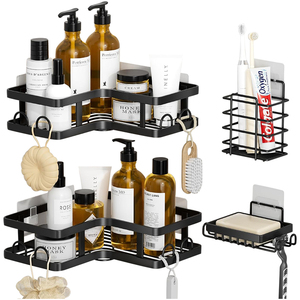 Estante de esquina para baño montado en la pared sin taladrar, organizador de ducha de acero, estantería de ducha, estante de esquina para baño - Product Image 6