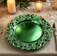 Assiettes de présentation de luxe en PP, motif floral or rose, 33 cm, personnalisables, pour un service de table élégant lors de mariages