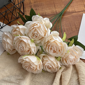 GOG149 مواد زهور للزفاف قطع مركزية بلمسة ذهبية وردية كيس من الساتان الحريري ورود حمراء بالجملة زهور صناعية باقة من 12 رأس - Product Image 4