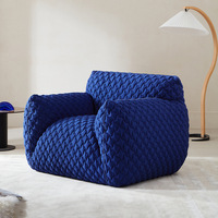 Fauteuil simple rectangulaire en similicuir italien de style nordique, rembourré en éponge, bleu, pour salon minimaliste, canapé paresseux en acier inoxydable