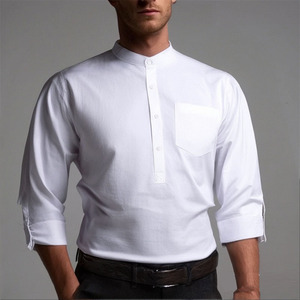 Camicie Henley da <span class=keywords><strong>uomo</strong></span> stile americano, pesanti, a maniche lunghe, con colletto alla coreana, tinta unita, eleganti - Product Image 1