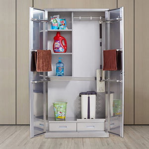 Gabinete de limpieza de acero inoxidable Xinlongfei de doble puerta con cerradura para almacenamiento en la cocina, incluye 2 cajones. - Product Image 2