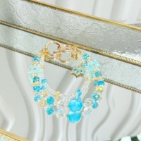 Cordon de téléphone esthétique bleu œil de chat avec perles, breloque de téléphone double brin en forme de fleur, joli ornement quotidien pour sac